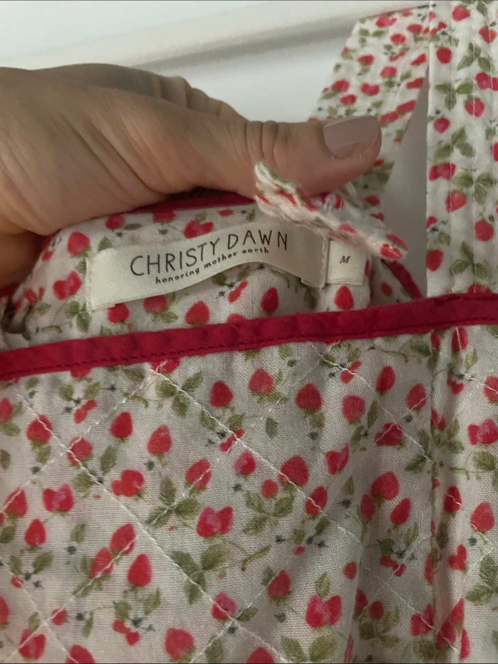 Christy Dawn Chiara Ivory Floral Maxi Dress with Red Trim in Strawberry field - Picture 9 of 10